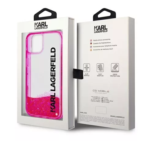 Karl Lagerfeld Liquid Glitter Elong Apple iPhone 14 Plus hátlap tok, rózsaszín
