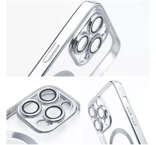 Electro Mag Apple iPhone 14 Pro Max MagSafe szilikon tok kameravédő-lencsével, ezüst