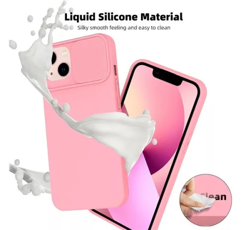 Slide Apple iPhone 13 Pro, kameravédős szilikon tok, rózsaszín