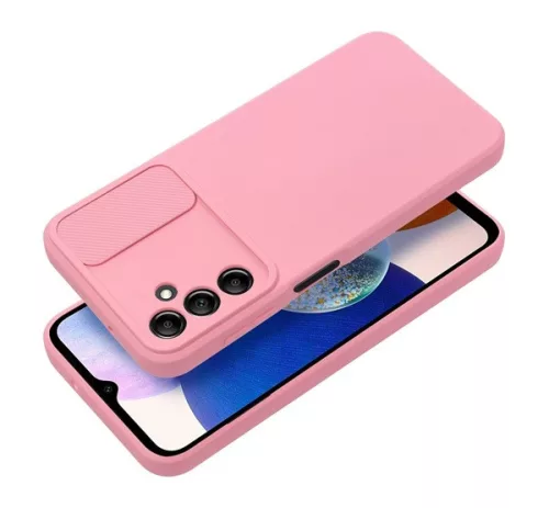 Slide Samsung Galaxy A14 5G/A14 4G, kameravédős szilikon tok, rózsaszín