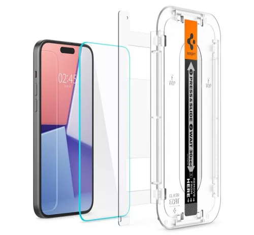 Spigen Glas.tR EZ Fit Apple iPhone 15 Plus / iPhone 16 Plus Tempered kijelzővédő fólia felhelyező kerettel (2db)