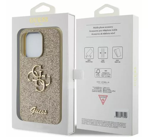 Guess Glitter Script Big 4G Apple iPhone 15 Pro hátlap tok, arany