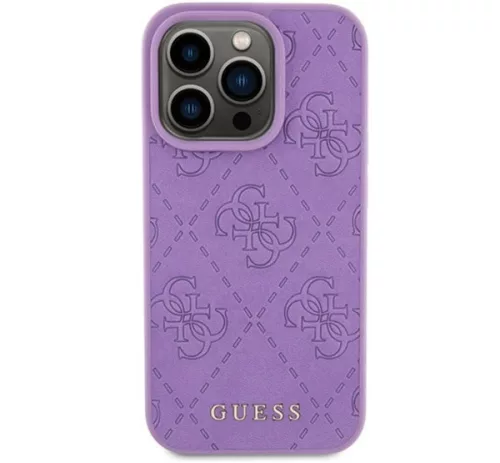 Guess Leather 4G Stamped Apple iPhone 15 Pro hátlap tok, lila