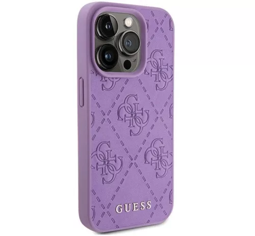 Guess Leather 4G Stamped Apple iPhone 15 Pro hátlap tok, lila
