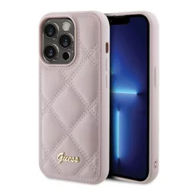   Guess Quilted Metal Logo Apple iPhone 15 Pro hátlap tok, rózsaszín