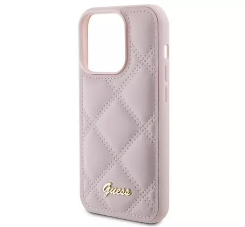 Guess Quilted Metal Logo Apple iPhone 15 Pro hátlap tok, rózsaszín