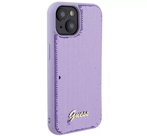 Guess Sequin Script Metal Apple iPhone 15 hátlap tok, lila