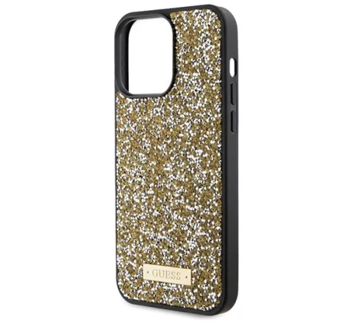 Guess Rhinestone Metal Logo Apple iPhone 15 Pro Max hátlap tok, sárga