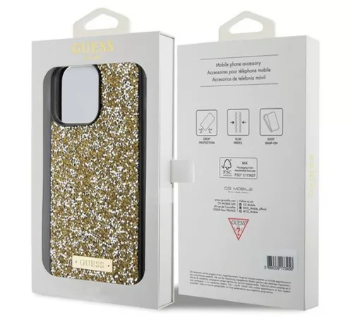 Guess Rhinestone Metal Logo Apple iPhone 15 Pro Max hátlap tok, sárga