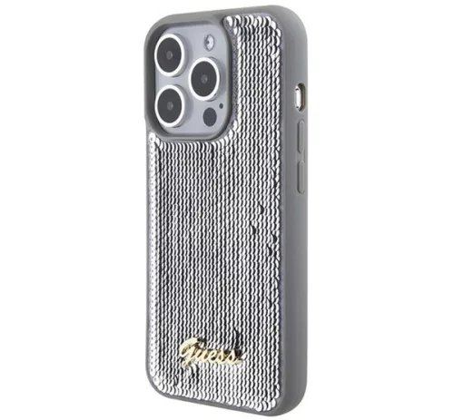 Guess Sequin Script Metal Apple iPhone 15 Pro Max hátlap tok, ezüst