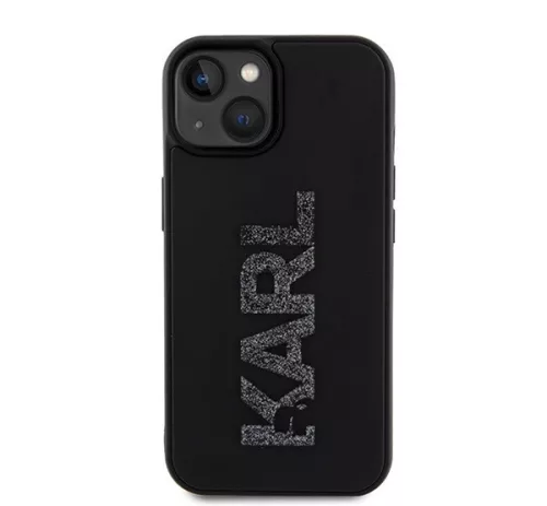 Karl Lagerfeld 3D Rubber Glitter Logo Apple iPhone 15 hátlap tok, fekete