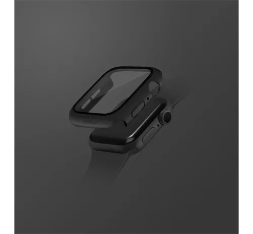 Uniq Nautic Apple Watch 45mm műanyag tok, kijelzővédő felülettel, fekete