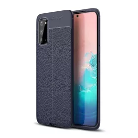   Samsung Galaxy A10e SM-A102U, Szilikon tok, bőrhatású, varrásminta, sötétkék