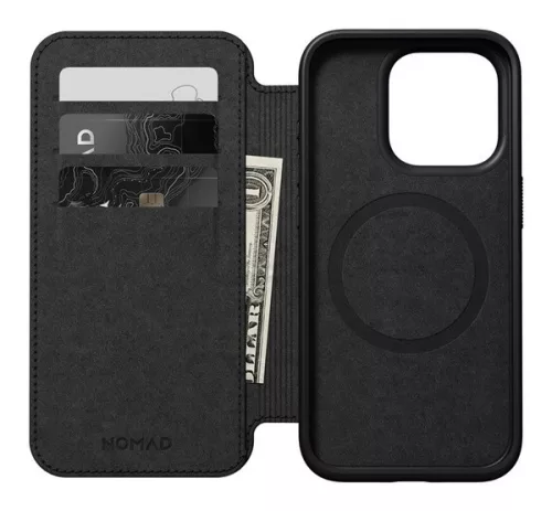 Nomad Modern Leather Folio iPhone 15 Pro flip tok, barna