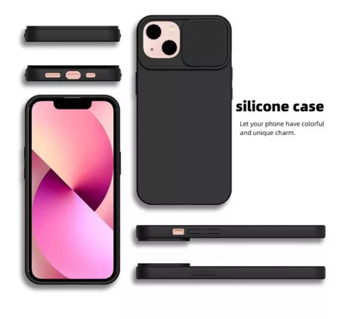 Slide Samsung Galaxy A15 5G, kameravédős szilikon tok, fekete