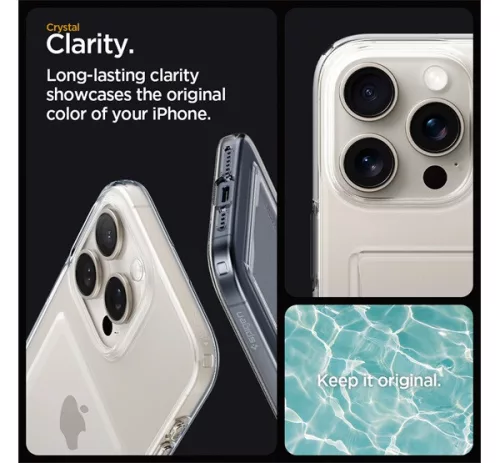 Spigen Crystal Slot Apple iPhone 15 Pro tok kártyatartóval, Crystal Clear, átlátszó
