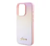 Guess PU Leather Iridescent Metal Script iPhone 15 Pro tok, rózsaszín