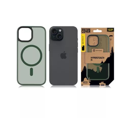 Tactical MagForce Hyperstealth Apple iPhone 15 Magsafe hátlap tok, áttetsző/sötétszöld