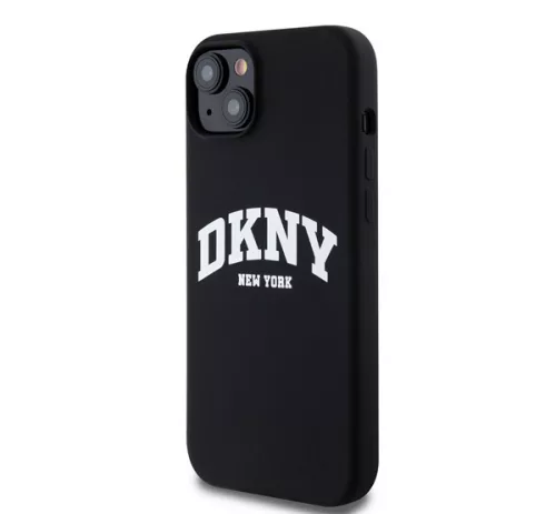 DKNY Liquid Silicone Arch Logo MagSafe iPhone 15 Plus hátlap tok, fekete