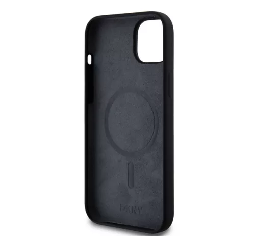 DKNY Liquid Silicone Arch Logo MagSafe iPhone 15 Plus hátlap tok, fekete
