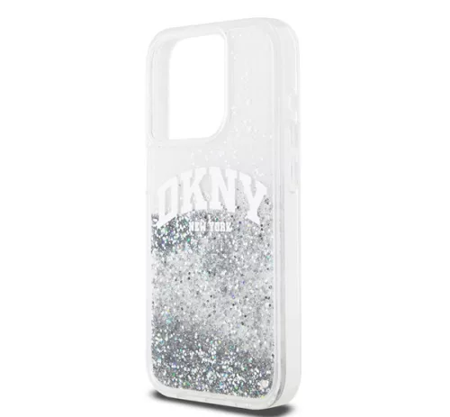 DKNY Liquid Glitter Arch Logo iPhone 14 Pro Max hátlap tok, átlátszó