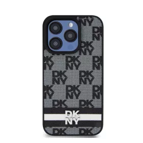  DKNY PU Leather Checkered Pattern and Stripe iPhone 13 Pro Max hátlap tok, fekete