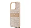 DKNY PU Leather Repeat Pattern Tonal Stripe iPhone 14 Pro Max hátlap tok, rózsaszín
