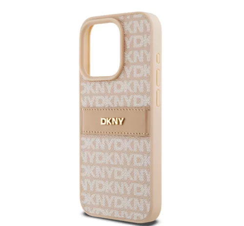 DKNY PU Leather Repeat Pattern Tonal Stripe iPhone 14 Pro Max hátlap tok, rózsaszín