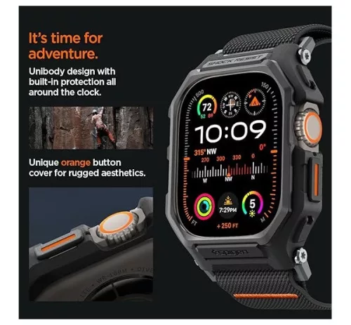 Spigen Lite Fit Pro Apple Watch Ultra 4 / 3 / 2 / 1 49mm tok / szíj, matt fekete