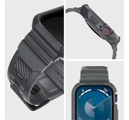 Spigen Rugged Armor Pro Apple Watch 9 / 8 / 7 45mm / SE (2nd / 1st Gen) / 6 / 5 / 4 44mm tok, sötétszürke