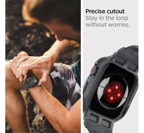 Spigen Rugged Armor Pro Apple Watch 9 / 8 / 7 45mm / SE (2nd / 1st Gen) / 6 / 5 / 4 44mm tok, sötétszürke