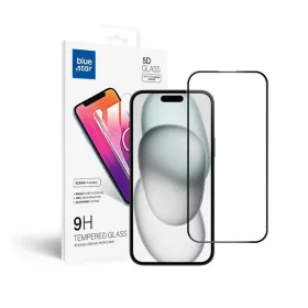   Blue Star Apple iPhone 15/16 Plus 5D teljes kijelzős tempered glass kijelzővédő üvegfólia, fekete