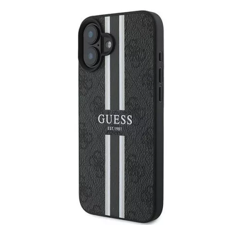 Guess 4G Printed Stripes MagSafe Apple iPhone 16 Plus hátlap tok, fekete/barna GUHMP16MP4RPSK