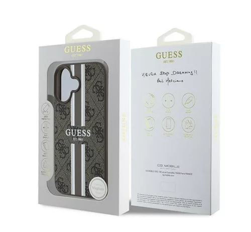 Guess 4G Printed Stripes MagSafe Apple iPhone 16 Plus hátlap tok, barna GUHMP16MP4RPSW