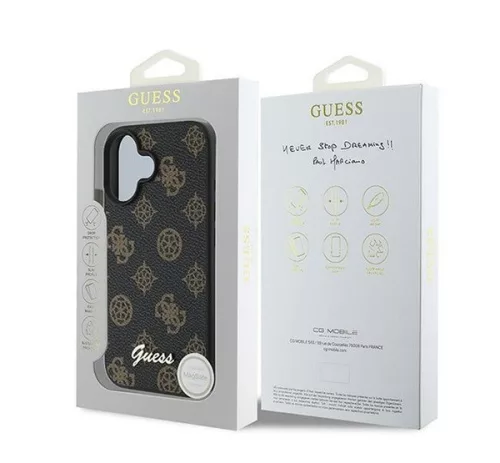 Guess PU Peony Script Apple iPhone 16 Plus MagSafe kompatibilis tok, fekete/barna GUHMP16MPGPYSK