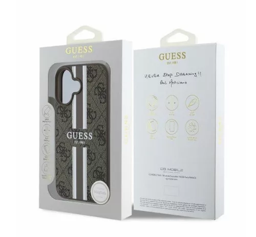 Guess 4G Printed Stripes MagSafe Apple iPhone 16 hátlap tok, barna GUHMP16SP4RPSW