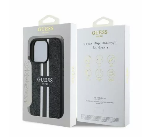 Guess 4G Printed Stripes MagSafe Apple iPhone 16 Pro Max hátlap tok, fekete/barna GUHMP16XP4RPSK