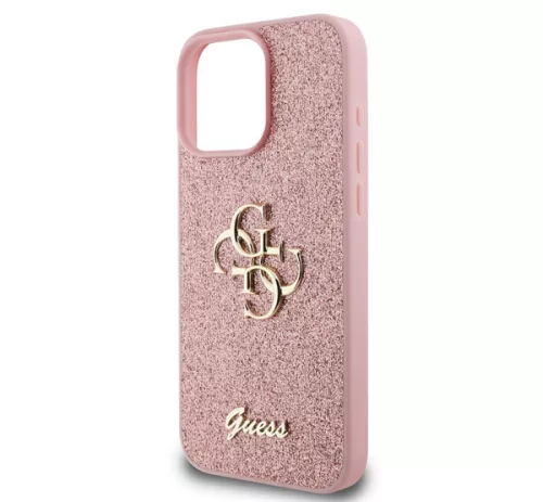 Guess PU Fixed Glitter 4G Metal Logo Apple iPhone 16 Pro hátlap tok, rózsaszín