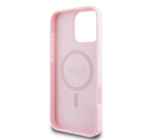 Guess PU Grained Classic Logo Apple iPhone 16 Pro MagSafe kompatibilis hátlap tok, rózsaszín