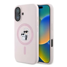   Karl Lagerfeld Silicone KC Heads Ring Apple iPhone 16 hátlap tok, rózsaszín KLHMP16SSCMKCRHP