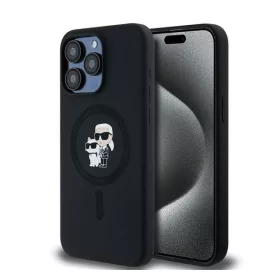   Karl Lagerfeld Silicone Karl & Choupette Ring Apple iPhone 15 Pro Max MagSafe kompatibilis tok, fekete KLHMP15XSCMKCRHK
