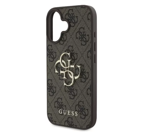 Guess PU 4G Metal Logo Apple iPhone 16 hátlap tok, barna