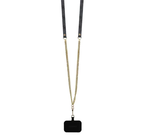 Guess PU 4G Strass Triangle Metal Logo Apple iPhone 16 hátlap tok Crossbody pánttal, fekete