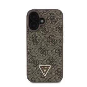   Guess PU 4G Strass Triangle Metal Logo Apple iPhone 16 hátlap tok Crossbody pánttal, barna