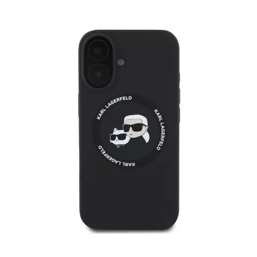 Karl Lagerfeld Liquid Silicone K&CH Heads Apple iPhone 16 Magsafe kompatibilis hátlap tok, fekete