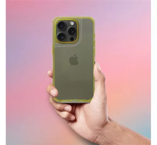 Matrix Apple iPhone 15 Pro Max hátlap tok kameravédő peremmel, sárga