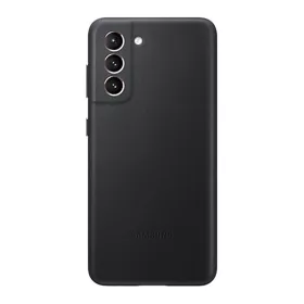   Samsung Galaxy S21 Plus 5G SM-G996, Műanyag hátlap védőtok, bőr hátlap, fekete, gyári