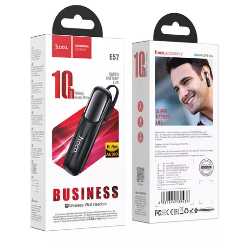 Bluetooth fülhallgató, v5.0, Hoco E57 Essential, fekete