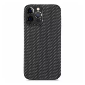   Apple iPhone 13 Pro, Szilikon tok, kamera védelem, karbon minta, fekete