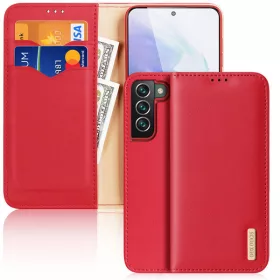  Samsung Galaxy S22 Plus 5G SM-S906, Oldalra nyíló tok, valódi bőrtok, stand, Dux Ducis Hivo, piros